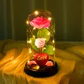 Cúpula de vidrio de rosa LED flor eterna romántica regalo decoración de mesa San Valentín - Rosa Fucsia