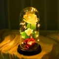 Cúpula de cristal de rosa LED flor eterna regalo de San Valentín decoración luz nocturna romántica - Cubierta de acrílico 11*22 / Blanco