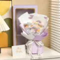 Ramo de flores de cerámica rosa eterna caja de regalo romántica para cumpleaños novia - Ramo Y Caja De Regalo / Caja con Ventana 11 Flores de Cerámica ~ Púrpura
