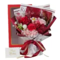 Elegant red and pink soap rose bouquet with premium gift box and Best Wishes card detail - Red Gift Box Hydrangeas and Manta Red Flowers / Bouquet and Gift Box (No Bag Included)