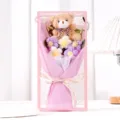 Handmade crochet flower bouquet with a plush teddy bear in a transparent pink gift box - With LED Lights / Purple Puff Flower Bear
