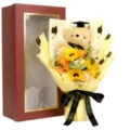 Abschluss Teddybär Sonnenblume Seifenblumen Blumenstrauß Geschenkbox mit Fenster. - Kaffee Fenster Geschenkbox - Großer Doktor Bär / Champagner