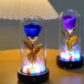 Rosa eterna romantica in cupola di vetro con luci LED e altoparlante Bluetooth - Versione Altoparlante Bluetooth / Rosa Blu