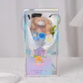 Handmade crochet teddy bear and flower bouquet in a transparent portable gift box - Knitted Rose + Teddy Bear + Gift Box + Card / Blue
