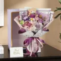 Elegant soap rose bouquet with teddy bear and purple gift box for Valentine's Day - Bouquet + Gift Box (Without Bag) / Purple Gift Box - Hydrangea & Manta - Purple Flower - Bear