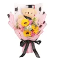 Suesse Abschluss Pluesch Teddybaer Sonnenblume Seifenblumen Blumenstrauss Geschenk - Rosa Doktor Bär