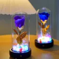 Rose stabilizzate blu e viola in cupola di vetro con base altoparlante Bluetooth - Versione Altoparlante Bluetooth / Rosa Viola
