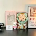 Elegant macro view of 7-piece soap rose flower gift set with teddy bear and greeting card - Champagne
