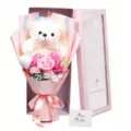 Romántica caja de regalo de rosas de jabón con osito de peluche para el día de San Valentín. - Caja Ventana Rosa 48cm - Flor Rosa + Osito Grande / Rosa