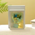 Ramo de Rosas con Marco LED Luz Nocturna Flor Preservada Decoracion Regalo San Valentin - Marco de fotos de madera maciza sin luz / Marco Blanco 3 Rosas Azules