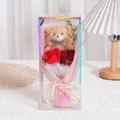 Exquisite soap rose bouquet with a cute teddy bear in a transparent gift box for Valentine - Teddy Bear Rose Bouquet Gift Box / Red