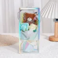 Teddy bear with soap roses in a holographic transparent gift box for Valentine's Day - Teddy Bear Rose Bouquet Gift Box / Blue