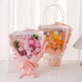 Exquisite handmade soap rose bouquets featuring romantic eternal love message wrapping - White Window Paper Handle Bag / Pink