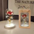 Beautiful LED glass dome rose artificial flower with gift bag for Valentine's Day romantic decor - White Base Gold Foil Red Flower Glass Cover