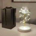 Rosa eterna LED iridescente in cupola di vetro con confezione regalo nera per San Valentino - Rosa in Foglia d'Oro con Base Bianca (Scatola Regalo Nera) / Bianco