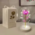 Rosa a LED viola in cupola di vetro con luci fatate e scatola regalo bianca - Rosa Colorata con Base Bianca (Scatola Regalo Bianca) / Viola