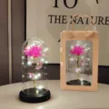 LED glass rose dome light with gift bag, perfect romantic valentine gift and home decor. - Black Base Gold Foil Pink Flower Glass Cover