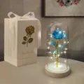 Splendida rosa blu luminosa a LED in cupola di vetro con elegante scatola regalo bianca - Rosa Colorata con Base Bianca (Scatola Regalo Bianca) / Blu
