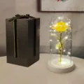 Luce notturna a rosa gialla a LED in cupola di vetro con luci e elegante confezione regalo nera - Rosa Colorata con Base Bianca (Scatola Regalo Nera) / Giallo