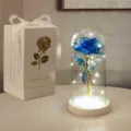 Rosa della galassia blu in cupola di vetro con luci LED e confezione regalo bianca - Rosa in Foglia d'Oro con Base Bianca (Scatola Regalo) / Blu