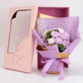 Elegant artificial soap rose bouquet gift box for Mother's Day and Valentine's celebration. - Grid Austin Pearl Bouquet + Feather Gift Box / Purple