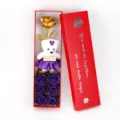 Valentinstag Geschenkset mit 24K Goldrose, Teddybär und lila Seifenblumen im Karton - Rose Bär Geschenkbox Set / 6er Set / Lila