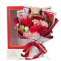 Valentine's Day soap rose bouquet with a cute teddy bear and elegant red gift box set - Bouquet + Gift Box (Without Bag) / Red Gift Box - Hydrangea & Manta - Red Flower - Bear