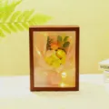 Marco de madera ramo de flores luz nocturna LED decoración hogar regalo San Valentín. - Marco Nogal 3 Rosas Champán