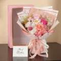 Pink soap rose flower bouquet with gift box and Best Wishes card for Valentine's Day - Pink Gift Box Hydrangeas and Manta Pink Flowers / Bouquet and Gift Box (No Bag Included)