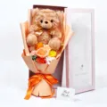 Hermosa Caja De Regalo Oso De Peluche Flores De Jabon Rosa Ramo San Valentin Empaque - Caja Ventana Rosa 48cm - Flor Champán + Osito Grande / Champán