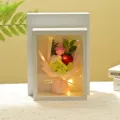 Marco de fotos LED ramo de flores luz nocturna regalo romántico de San Valentín decoración hogar - Marco de fotos de madera maciza sin luz / Marco Blanco 3 Rosas Rojas