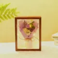 Marco de fotos 3D de madera ramo de rosas artificiales luz de noche decoración regalo San Valentín. - Marco Nogal 3 Rosas Moradas