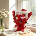 Bouquet de fleurs de roses en savon artificiel rouge cadeau romantique pour la saint Valentin. - Bouquet et sac cadeau à fenêtre avec texte anglais / Rouge