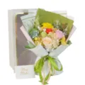 Mixed color soap rose bouquet with white gift box and Best Wishes greeting card - Grey Gift Box Hydrangeas and Manta Champagne Flowers / Bouquet and Gift Box (No Bag Included)