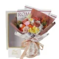 Handcrafted elegant soap rose flower bouquet with gift box and Best Wishes greeting card - Grey Gift Box Hydrangeas and Manta Coffee Flowers / Bouquet and Gift Box (No Bag Included)
