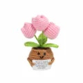 Plante en pot de tulipes roses au crochet faite main avec carte positive, beau détail déco. - 3 Tulipes Plante en Pot Smiley