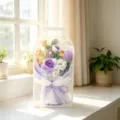 Handmade crochet knitted flower bouquet in transparent gift box, perfect romantic gift. - Purple Lily of the Valley Rose with Gift Box