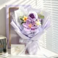Handmade purple crochet flower bouquet with knit tulips and an elegant gift box - Purple (With Purple Gift Box)