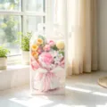 Handmade crochet rose flower bouquet in gift box, beautiful knitted eternal gift for Valentine. - Pink Lily of the Valley Rose with Gift Box