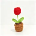 Handmade crochet tulip potted plant red flower cute knitted desk decoration gift - Small Potted Plant - Red Tulip