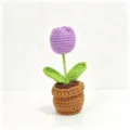 Handmade crochet purple tulip potted plant, cute knitted flower desktop ornament for home decor. - Small Potted Plant - Purple Tulip