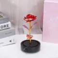 Farbe Goldfolie Rose Blume Tisch Ornament mit Musik Basis und Geschenkbox für Valentinstag - Paket 1 Standardmodell / Einzelne Roségold - Farbiges Rot