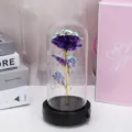 Galaxie Goldfolie Rose in Glaskuppel mit LED-Lichterkette, ideales Valentinstagsgeschenk. - Paket 1 Standardmodell / Einzelne Goldfolie - Buntes Lila