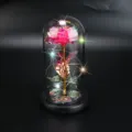 Irisierende Galaxie-Rose in Glaskuppel mit funkelnden LEDs, romantische Deko-Geschenk - Rosarot (Schwarzer Sockel)