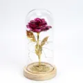 Detailed view of the purple gold foil rose and LED lights inside the glass dome. - Rose Red