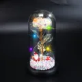 Galaxie-Rose im Glasdom mit farbigen LED-Lichtern und Weihnachtsmann-Figur Detail - Makronen Weihnachts-Mikrolandschaft / Weihnachtsstil (Schwarzer Sockel/Buntes Licht)