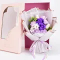 Artificial soap rose flower bouquet in gift box for Valentine's Day Mother's Day gift. - Gold-Rimmed Flower Heart Cherry Blossom Bouquet + Feather Gift Box / Purple