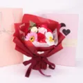 Eleganter Seifenblumenstrauß mit Rosen und Orchideen in einem roten Geschenkbox-Set - Phalaenopsis Orchidee Stil / Ohne Handtasche / Rot