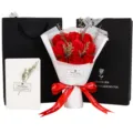 Gift set featuring 9 red soap roses bouquet with black gift bags and greeting card - 9 Pieces (With Gift Box Tote Bag Greeting Card) / Solid Red