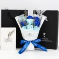 Detail view of 9-piece blue soap rose bouquet including gift bag and greeting card set - 9 Pieces (With Gift Box Tote Bag Greeting Card) / Blue Series